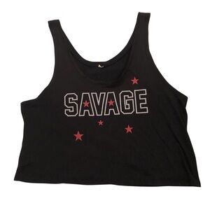 Y2K Grunge Black Cropped Tank Top with "Savage" Graphic Size S